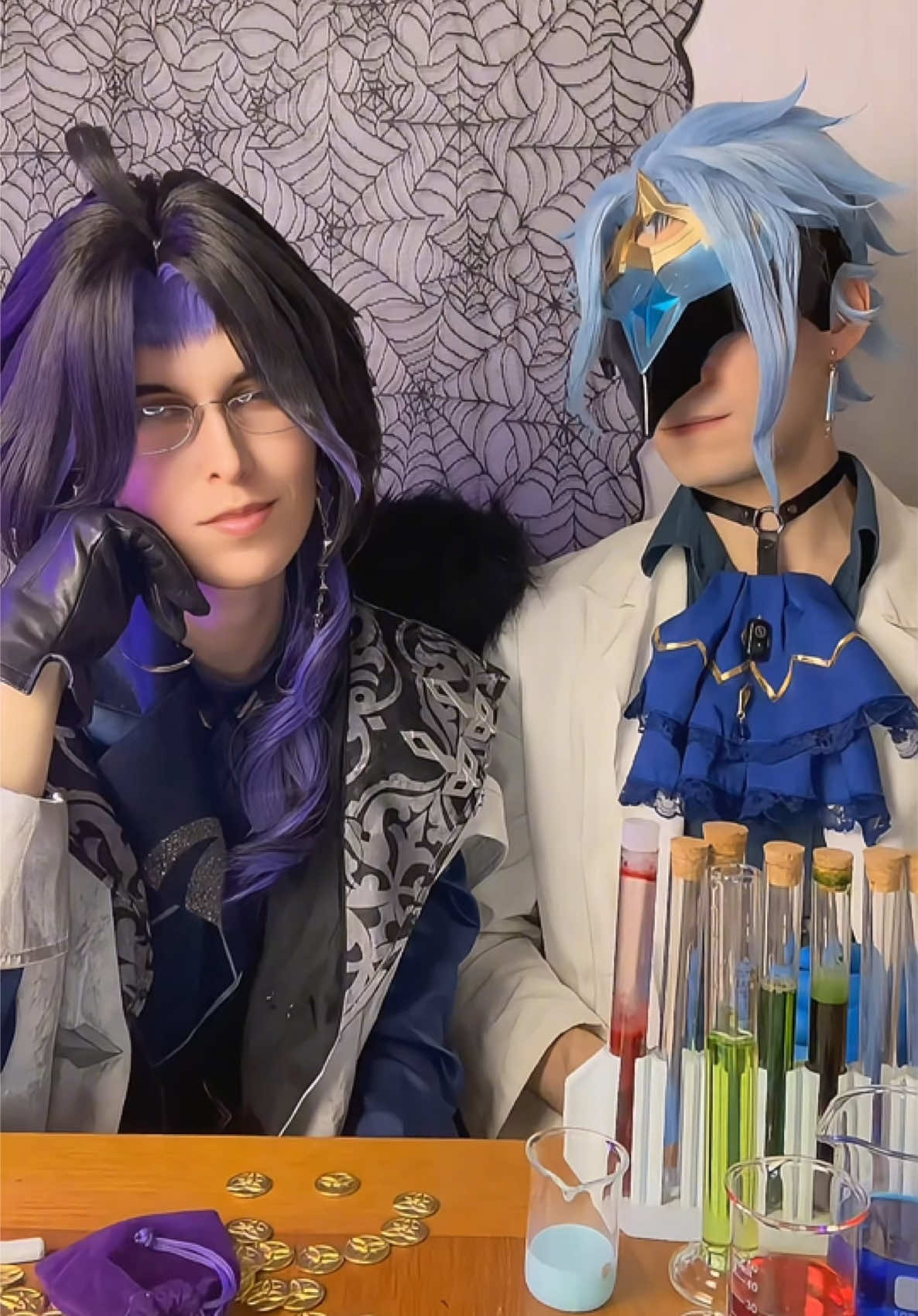 You won’t believe how many takes this took us because we aren’t used to filming proper scripts right now…  Pantalone/Feofan: Me  Il Dottore: Raine  🔑  Genshin Impact Cosplay Dottolone Panttore Regrator Zandik Fatui Harbingers