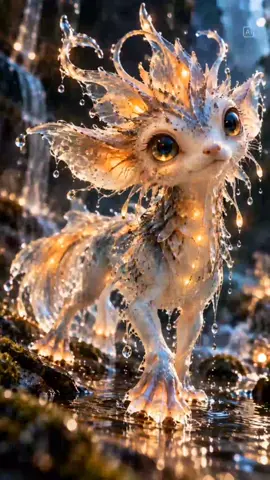 💧✨ Meet the Dewling. A tiny creature made of living water, crystal and golden light. Legend says Dewlings are born from the very first drops of morning dew. 🌿 Their bodies glow when they're happy, and every little step creates ripples of light. This one seems a little curious about us. 🥹 Would you adopt a Dewling? 👀 #FantasyCreature #AIArt #CuteAnimals #3DArt #MagicalCreatures