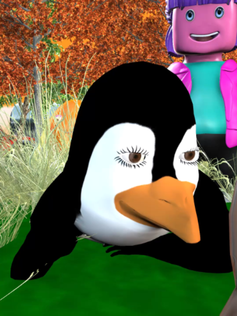 🐧 Wake up little bunnies — your friends are here! 🐰🐰🐰🐰 Penguin came to wake them up, and Mona and the eggs are already jumping to welcome them 🥚🎀🌳 Sunday mornings feel better with friends ✨