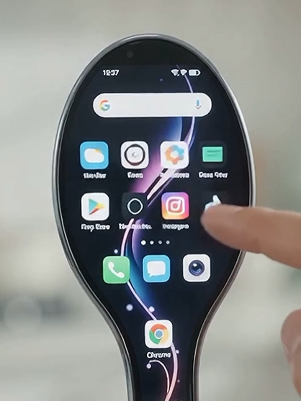 🥄📱 The Spoon Phone of the Future! Would you use this crazy design? 🤯✨ #FuturePhone #AIDesign #ConceptPhone #Smartphone #FutureGadgets
