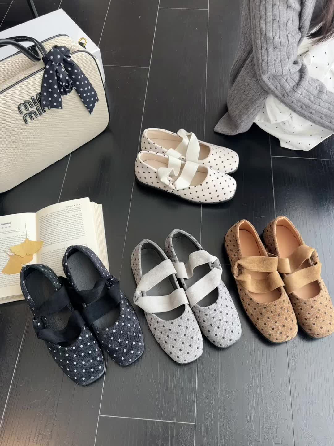 Giày Mary Jane Boken chấm bi phong cách Hàn Quốc nữ, đế cao nhẹ, dán velcro dễ mang, mũi tròn thoải mái, giày bệt đi học đi làm phối váy quần jean 4 màu  2658 