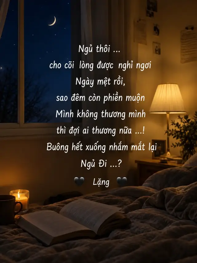 Ngủ thôi ... cho cõi  lòng được  nghỉ ngơi Ngày mệt rồi, sao đêm còn phiền muộn Mình không thương mình thì đợi ai thương nữa ...!  Buông hết xuống nhắm mắt lại  Ngủ Đi ...? #kiuctrongtoi #stt_buồn_tâm_trạng #tramcamxuc💔 #xuhuongtiktok 
