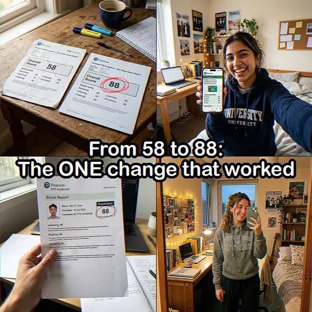 From 58 to 88 in PTE: The ONE change that fixed my score 📈🔥 I stopped doing exhausting 3-hour mock tests and started doing 15 minutes of high-frequency spaced repetition on my phone every single day. Quality micro-practice beats passive weekend cramming every single time. Start your 90 streak today with PTE Flow → Link in bio 🚀 #PTE #PTE88 #PTEAcademic #PTETips #PTEPreparation