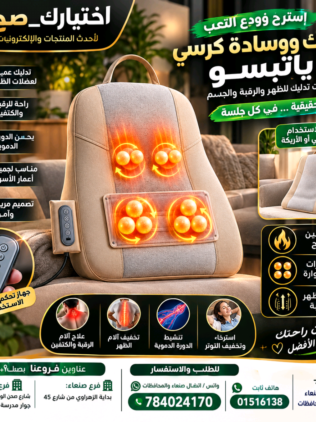🔥💆‍♂️ ودّع تعب الظهر والرقبة واستمتع براحة تستاهلها! ✨ مع مدلك الظهر ووسادة كرسي ياتسيو (YATSU)، حوّل جلستك اليومية إلى جلسة استرخاء  ☎️للطلب أو الاستفسار 784024170 #اختيارك_صح #مساج_الظهر #جهاز_مساج #مدلك_الرقبة #مساج_الكتفين #أجهزة_المساج #الراحة_والاسترخاء #منتجات_مميزة #أدوات_منزلية #عروض_اليمن