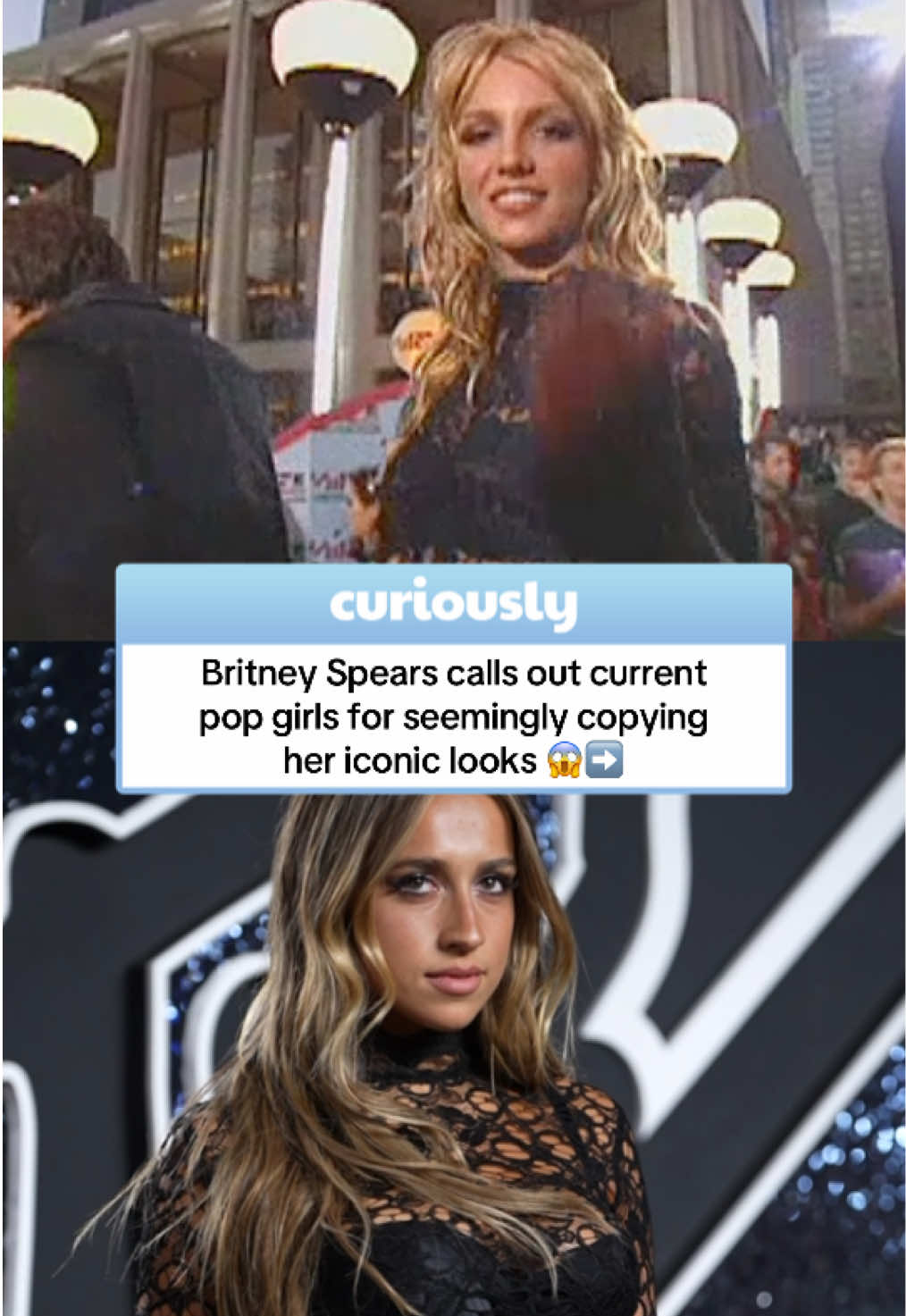 Britney Spears has called out current pop girls who have drawn inspiration from her iconic looks 👀 #britneyspears #taylorswift #tatemcrae #sabrinacarpenter #addisonrae 