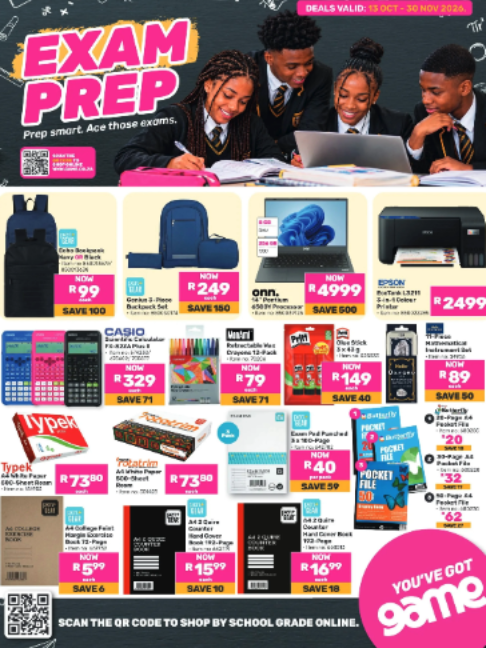 @gamestoressa : Exam Prep (13 October - 30 November 2026). Full Catalogue on GUZZLE - www.guzzle.co.za/game #Game #GameStoresSA #Examprep #examseason #Study #Books #Desk #Student #school #university #savings #Special #deal #Specials #GuzzleSpecials #GuzzleSA
