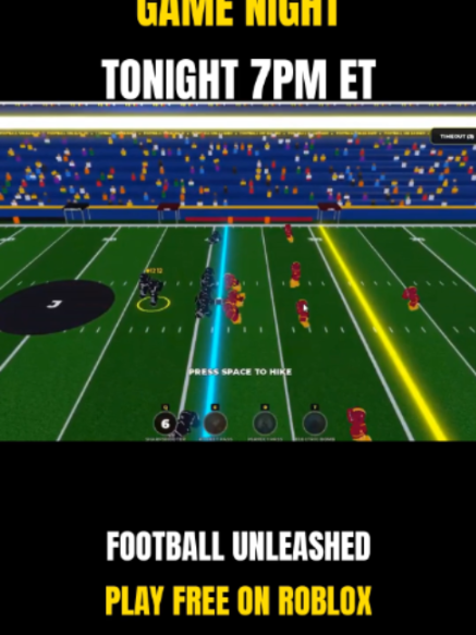 TONIGHT 7PM ET - Saturday Night Football in Football Unleashed 🏈 Free on Roblox. See you on the field! Discord: discord.gg/MRCssgvhQp #roblox #robloxfootball #footballunleashed #gamenight #saturdaynightfootball