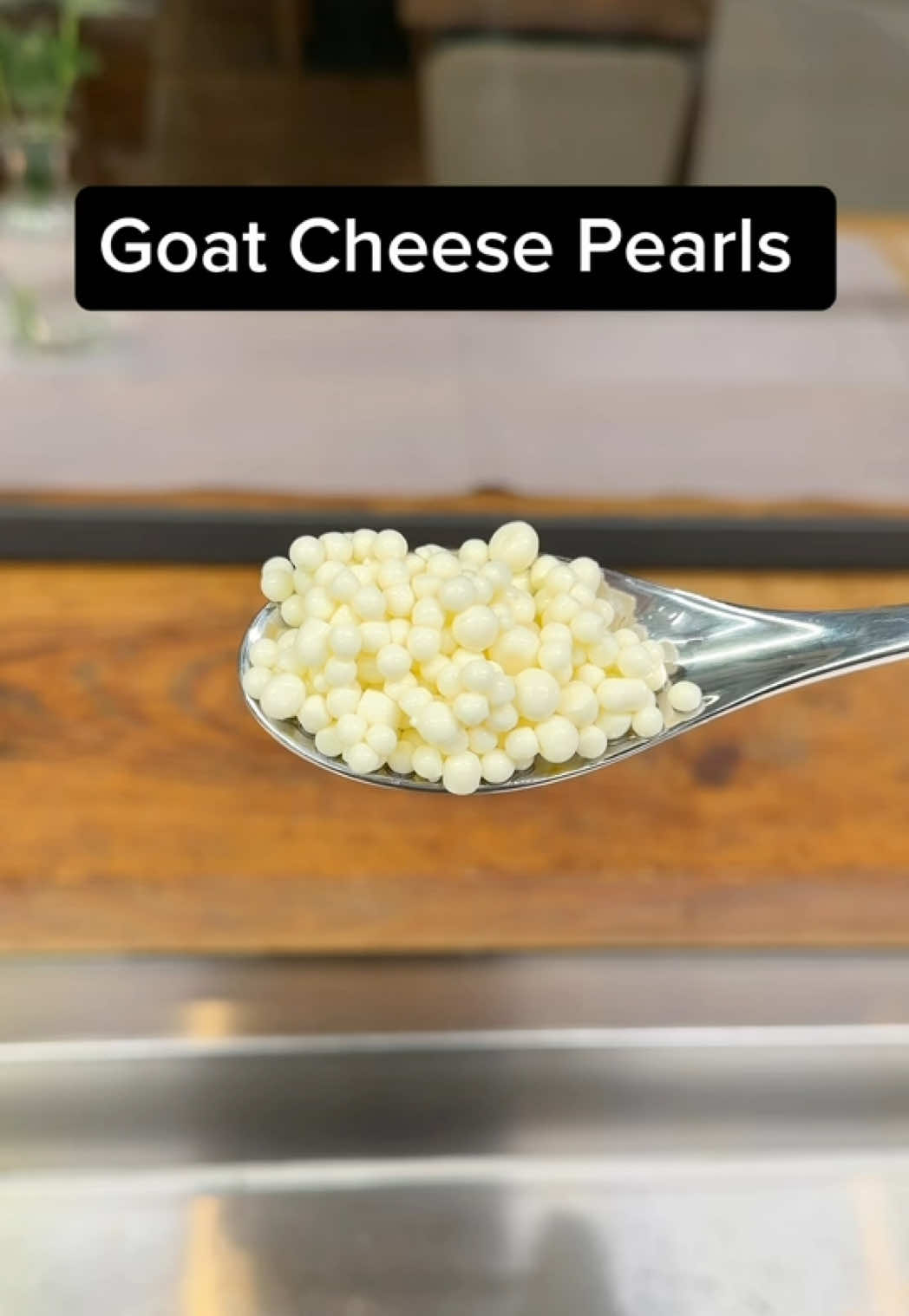 Goat Cheese Pearls 🐐  Recipe through the link on my profile! Don’t miss out! #caviar #goatcheese #pearl #garnish #cheese 