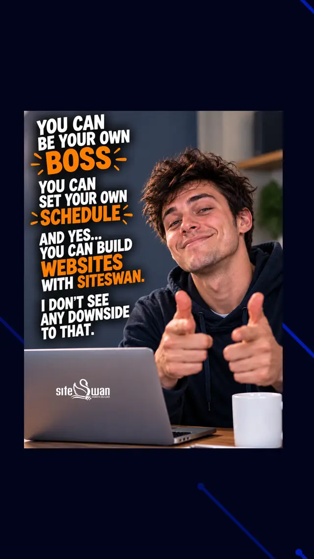 POV: You realize you can be your own boss without learning to code or asking permission to take a day off. 😏💻 Build websites. Set your schedule. Be the CEO, the employee, AND the person who approves your vacation. 😂 CLICK the link in our bio to get a FREE DEMO, and start being a BOSS! #SiteSwan #BeYourOwnBoss #WebDesignBusiness #SideHustle #WorkFromAnywhere