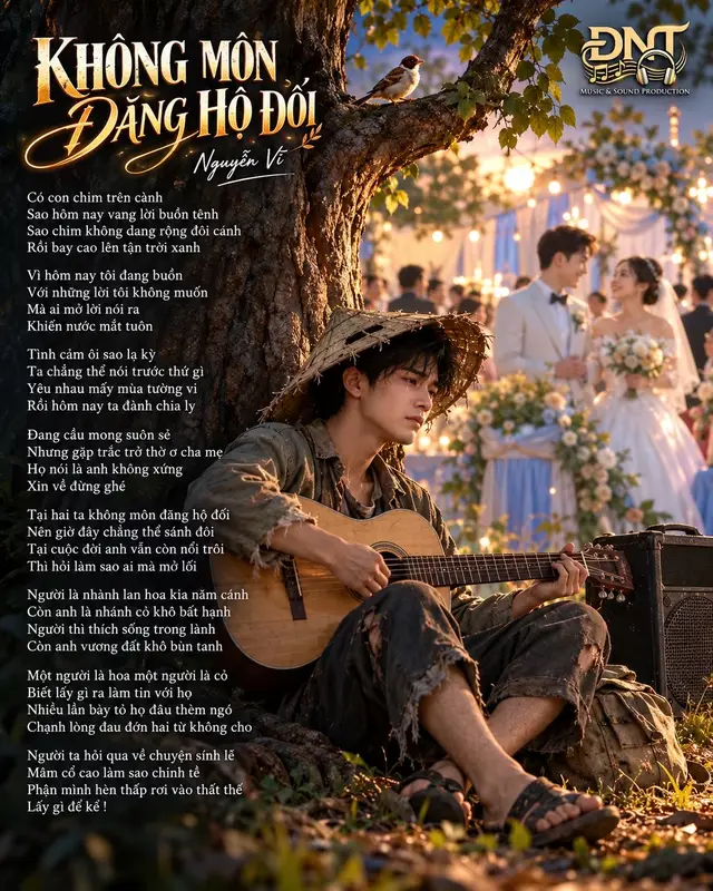 #khôngmônđănghộđối vẩn còn hót quá! Nhạc thì cuốn mà lời thì buồn! 🎶❤️✅ #nhactamtrang #nhachaymoingay #fyp #đnt🎶music  🎶KHÔNG MÔN ĐĂNG HỘ ĐỐI🎶 🎤Nguyễn Vĩ •Có con chim trên cành •Sao hôm nay vang lời buồn tênh •Sao chim không dang rộng đôi cánh •Rồi bay cao lên tận trời xanh •Vì hôm nay tôi đang buồn •Với những lời tôi không muốn •Mà ai mở lời nói ra •Khiến nước mắt tuôn •Tình cảm ôi sao lạ kỳ •Ta chẳng thể nói trước thứ gì •Yêu nhau mấy mùa tường vi •Rồi hôm nay ta đành chia ly •Đang cầu mong suôn sẻ •Nhưng gặp trắc trở thờ ơ cha mẹ •Họ nói là anh không xứng •Xin về đừng ghé •Tại hai ta không môn đăng hộ đối •Nên giờ đây chẳng thể sánh đôi •Tại cuộc đời anh vẫn còn nổi trôi •Thì hỏi làm sao ai mà mở lối •Người là nhành lan hoa kia năm cánh •Còn anh là nhánh cỏ khô bất hạnh •Người thì thích sống trong lành •Còn anh vương đất khô bùn tanh •Một người là hoa một người là cỏ •Biết lấy gì ra làm tin với họ •Nhiều lần bày tỏ họ đâu thèm ngó •Chạnh lòng đau đớn hai từ không cho •Người ta hỏi qua về chuyện sính lễ •Mâm cổ cao làm sao chỉnh tề •Phận mình hèn thấp rơi vào thất thế •Lấy gì để kể !