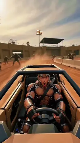 @Bolo Taurian driving a matte tan colored, military spec, weaponized Hummer inside a training and analysis simulation arena. The symbiote has activated its brown, tan and black chitinous armor with cockroach features and antennae over @Bolo Taurian 's entire body and helps to evade random attacks on the vehicle from pursuing bandits and post apocalyptic creatures. Suddenly an unexpected explosive device flips the speeding weaponized Hummer onto its roof. Plate glass shatters spraying in every direction as the Hummer lands on its topside with its wheels still spinning rapidly. 