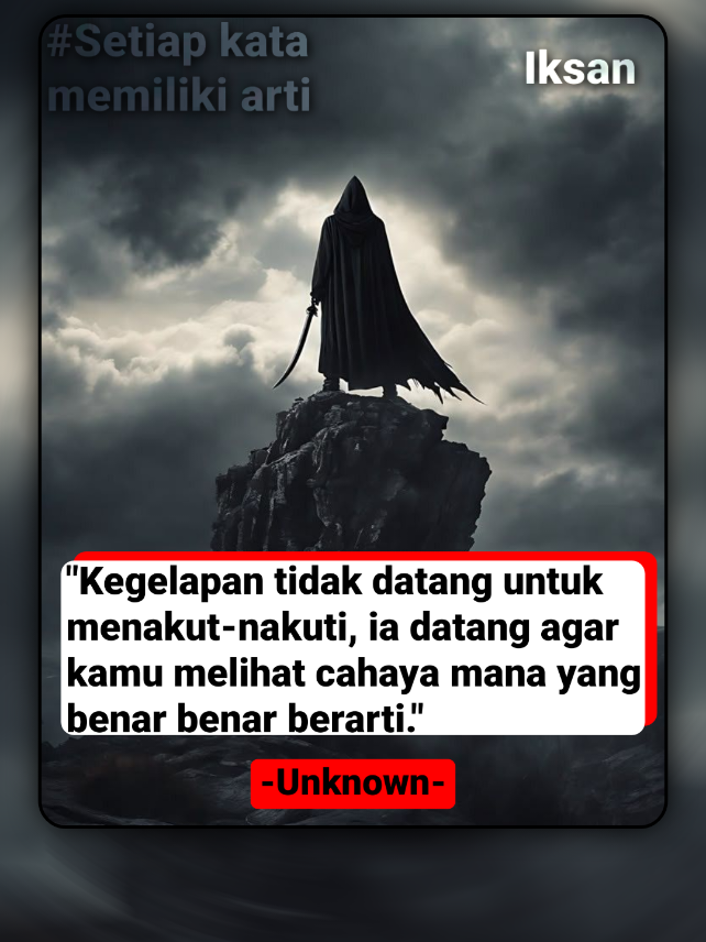 Min artinya apa!?🤔 🌱 Artinya: Kegelapan di sini adalah masa‑masa sulit, kesedihan, dan kebingungan dalam hidup. Saat semuanya tampak gelap, baru kita bisa membedakan mana cahaya yang sesungguhnya berharga — misalnya kasih sayang orang terdekat, keyakinan, atau kekuatan diri sendiri — hal‑hal yang sebelumnya tak kita sadari saat hidup terasa mudah. 🌑💡 🌿 Intinya: Masa sulit bukan untuk menghancurkanmu, tapi untuk membuatmu tahu apa yang paling berharga dalam hidupmu. Jangan takut dengan kegelapan. Di sanalah kamu akhirnya bisa melihat cahaya yang sesungguhnya. 🤍🌟 #quotes #filsafat #katabijak #fyp #creatorsearchinsights 