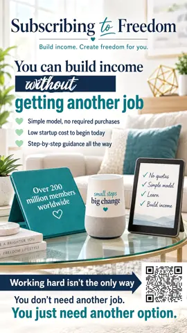 Working hard doesn't always mean you need to take on another job. Sometimes, it means looking at a different option. ☕️ I found a subscription membership business model that I'm exploring, and I made a quick tour so you can see how it works. Scan the QR code to take a look and decide if it's worth exploring for yourself. #SideHustleIdeas #SideHustlesFromHome #RealisticSideHustles #OnlineBusiness #ExtraIncomeIdeas 