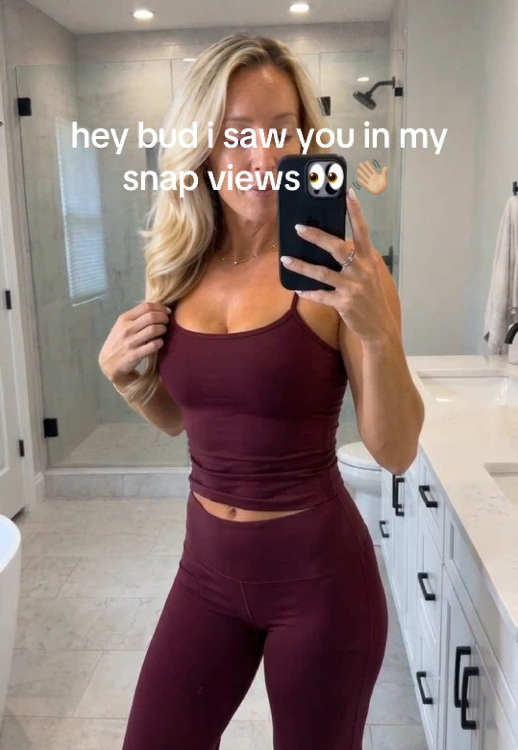 For the girls whose ex still watches every single story. This matching two-piece workout set with a cami and flare leggings in deep fall burgundy is what he gets to look at now. Let him keep viewing. #genz #gymgirl #GlowUp #workoutset #flareleggings 