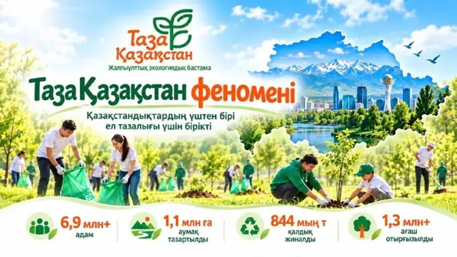 🌿 «Таза Қазақстан» феномені: ел тұрғындарының үштен бірі тазалық үшін бірікті «Таза Қазақстан» жалпыұлттық экологиялық бастамасы еліміз бойынша 6,9 миллионнан астам адамды біріктірді. 🌱 Бірлескен күш-жігердің нәтижесінде: * 1,1 млн гектар аумақ тазартылды; * 844 мың тонна қалдық жиналып, шығарылды; * 1,3 миллионнан астам ағаш отырғызылды. 📌 Жыл басынан бері 753 экологиялық іс-шара өткізіліп, оған азаматтар, еріктілер, жастар, мемлекеттік органдардың, бизнес пен қоғамдық ұйымдардың өкілдері қатысты. 🌳 Экологиялық мәдениетті ерте жастан қалыптастыруға да ерекше көңіл бөлінуде. «Жасыл балабақша» жобасы аясында экологиялық бағыттағы 295 мектепке дейінгі ұйым құрылды. Ал мектептерде экологиялық тәрбиеге арналған 158 мыңнан астам сынып сағаты өткізілді. 📲 Қоғамдық экологиялық бақылау да дамып келеді. TazaQazBot Telegram-чат-боты арқылы санитарлық жағдай мен аумақтарды абаттандыру мәселелері бойынша 59,6 мың өтінім келіп түсті. «Таза Қазақстан» — жай ғана экологиялық акциялар емес. Бұл — тазалықты сақтау, табиғатқа жауапкершілікпен қарау және қоғамда экологиялық мәдениетті қалыптастыру жолындағы ортақ ұмтылыс.