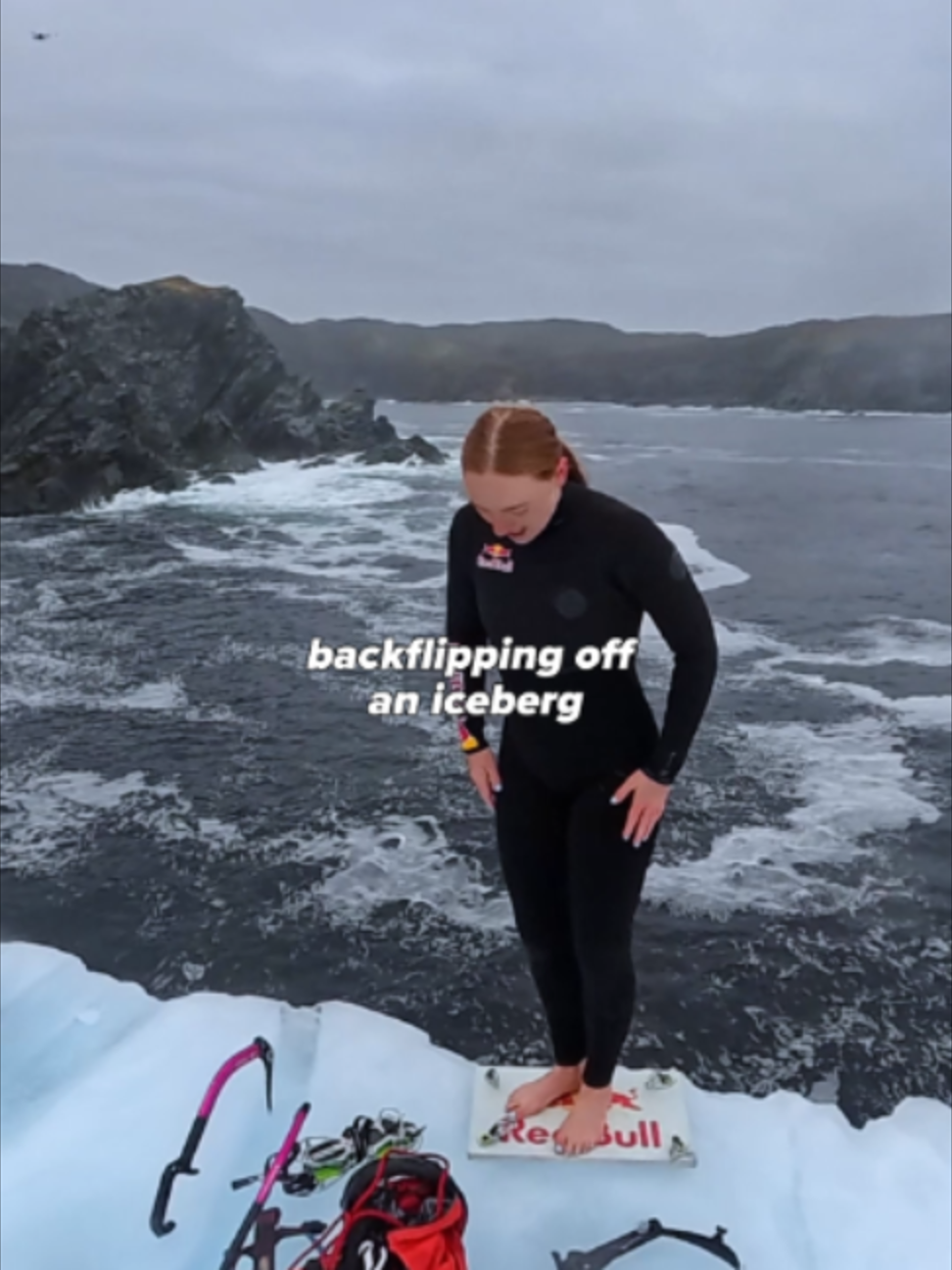 cold conditions call for ice cold composure 🧘 👏: @mollycarlson ⛏️: @Will_Gadd_Adventure  🤿: @redbullcliffdiving 🤝: @redbullcanada #redbull #givesyouwiiings #energydrink #redbullcliffdiving #iceberg