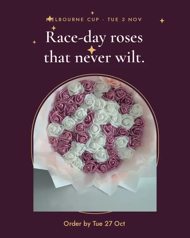 Melbourne Cup flowers that won't wilt before the last race 🏇 order by Tue 27 Oct, the pink and white bouquet is in my bio. #melbournecup #raceday #glitterroses #giftsforher #australiansmallbusiness