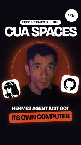 Hermes Agent just got its own computer 🖥️ It's called Cua Spaces. A free, MIT-licensed plugin for Hermes. Every command, file and code run happens in an isolated Space. Each job gets a fresh machine, deleted when it's done. You can watch it work live. Linux, macOS or Windows. If you want to learn AI automation for free, link in the bio #CuaSpaces #HermesAgent #Cua #AIAgents #ComputerUse