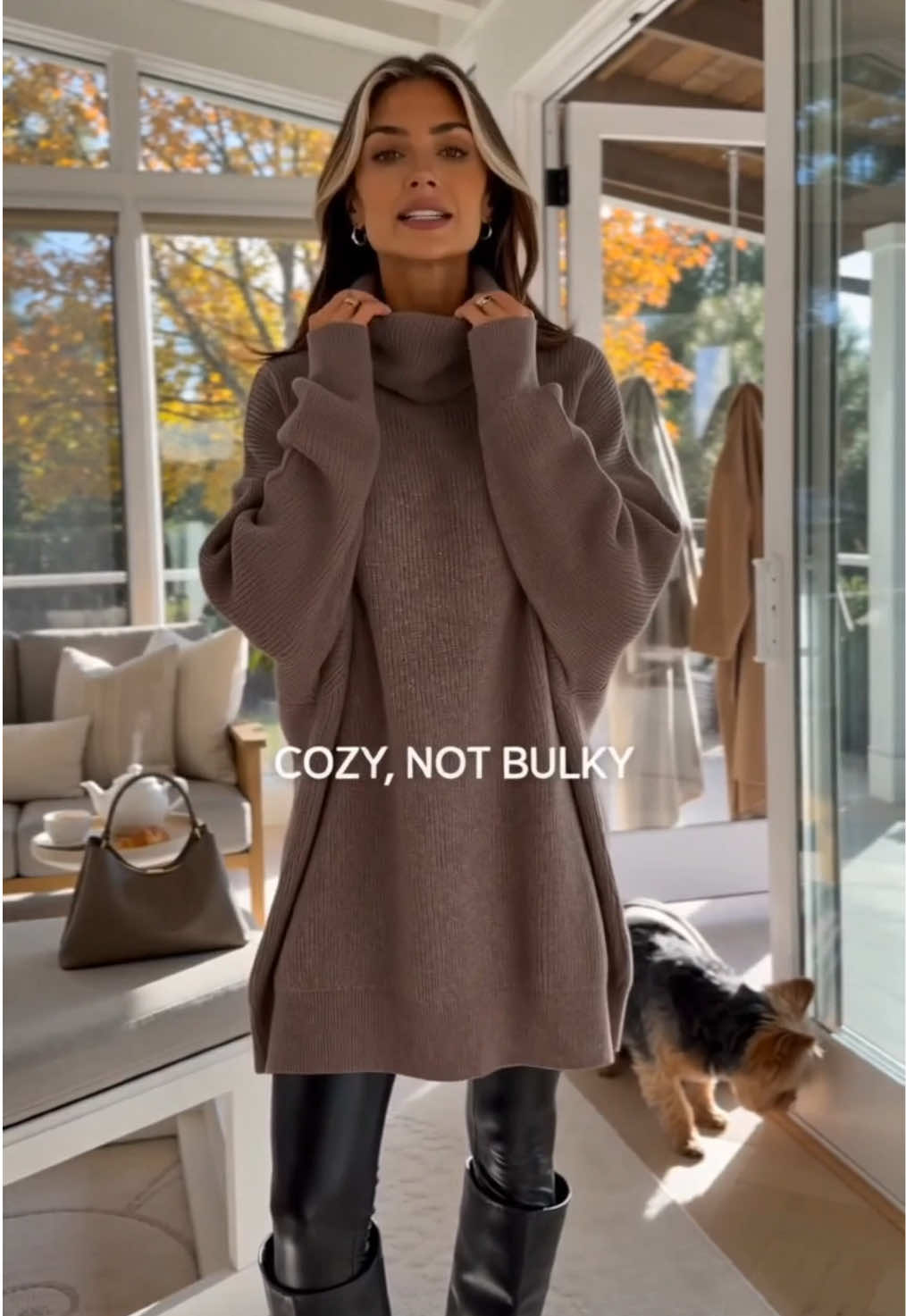 Some winter sweaters feel like wearing a whole comforter. 👀  I’m much happier with this relaxed knit.🤎 #tiktokshopstockup #friendsgiving #blackfriday #falloutfits #ComfyStyle 