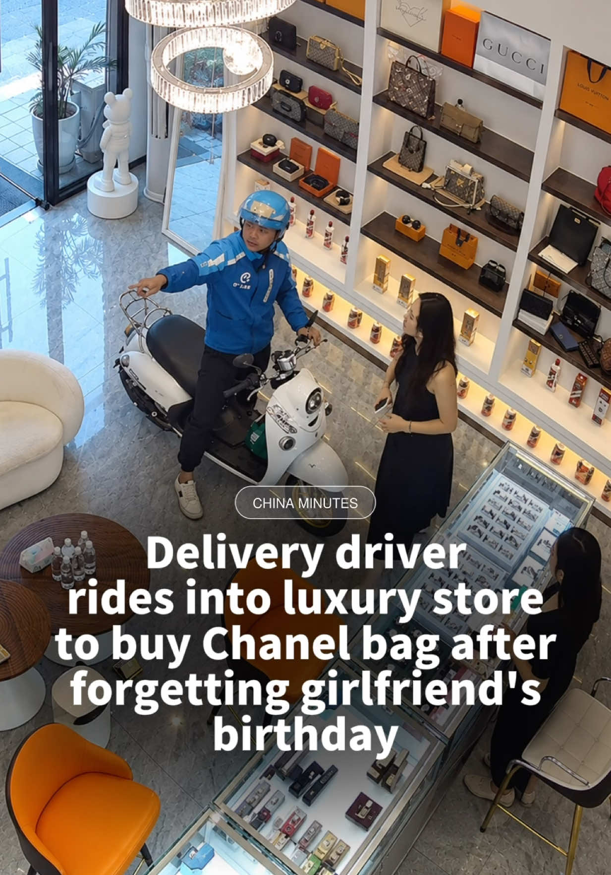 Forgot your girlfriend’s birthday? This delivery driver wasn’t taking any chances. 😂 A delivery driver in Nanning, Guangxi, China, rushed straight into a luxury store on his electric scooter to buy a last-minute birthday gift for his girlfriend. In the video, he frantically asks staff to grab a Chanel bag, barely giving them time to react. After paying ¥10,000 (approx. $1,400), he explains that he forgot his girlfriend’s birthday and is worried about getting scolded. When asked if he wanted the bag packaged, he immediately refuses, saying he still has deliveries to finish before heading home to make it up to his girlfriend. After he leaves, one stunned employee admits she initially thought he was there to rob the store. 💬 Would a Chanel bag make up for forgetting your birthday?👇🏼 #chanelbag #girlfriendproblems #deliverydriver #caughtoncamera #relationshipproblems 