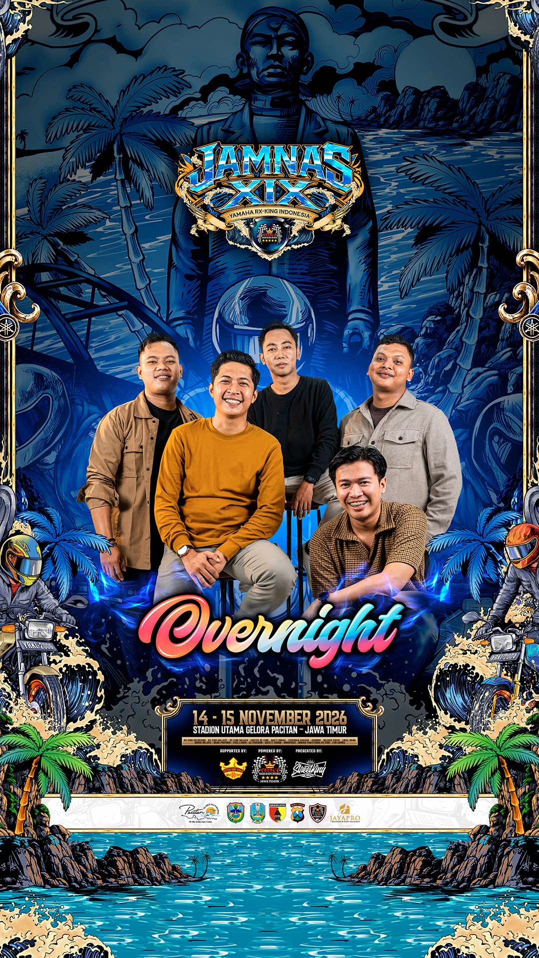 🔥 OVERNIGHT SIAP GUNCANG UJUNG SENJA JAMNAS XIX YRKI! 🔥 Siapkan energi kalian, Kingers Nusantara! @Overnight siap hadir dan menemani malam minggu kalian dengan penampilan yang pastinya bikin suasana makin meriah! Nikmati keseruan, nyanyikan lagu favorit bersama, dan rasakan kemeriahan malam pertama di Jambore Nasional XIX YRKI Jawa Timur. Jangan sampai ketinggalan, ajak teman, komunitas, dan keluarga kalian untuk menjadi bagian dari kemeriahan ini! __ 📅 Sabtu, 14 November 2026 📍 Stadion Utama Gelora Pacitan __ JAMBORE NASIONAL XIX YRKI JAWA TIMUR 70 MILE SEA PARADISE @OFFICIAL JAMNAS XlX YRKI @PACITAN KING RIDERS @YRKI.PENGPROV.JATIM @pamsus yrki jatim  #JAMNASXIXYRKI #YRKI #Rxkingindonesia #Pacitan #JawaTimur