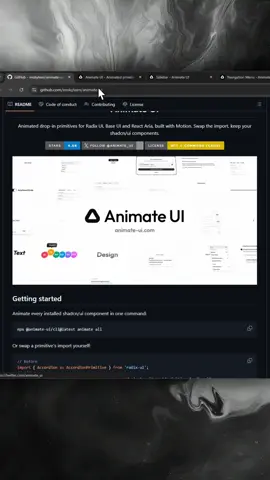 Bí quyết biến UI web thô cứng thành siêu mượt chỉ với 1 câu lệnh. Repo Animate UI nâng cấp toàn bộ component shadcn/ui với hiệu ứng Motion cực phẩm, giữ nguyên style và API có sẵn. Có sẵn cả MCP Server lẫn Skills cho Claude Code, Cursor, Antigravity, Codex tự động tích hợp animation. Anh em Vibe Coding lưu lại chiến ngay! #antigravity #vibecoding #Coding #claude #codex 