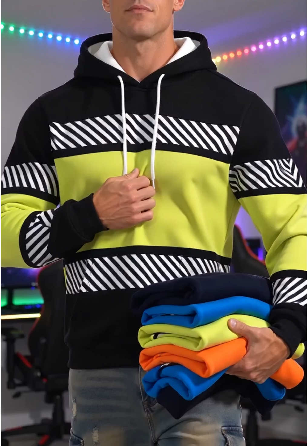 The color blocking and stripes give this hoodie that “where’d you get that?” energy 👀🔥#stripe #mensfashion #discoveryourgift #fyp #tiktokshopblackfriday 