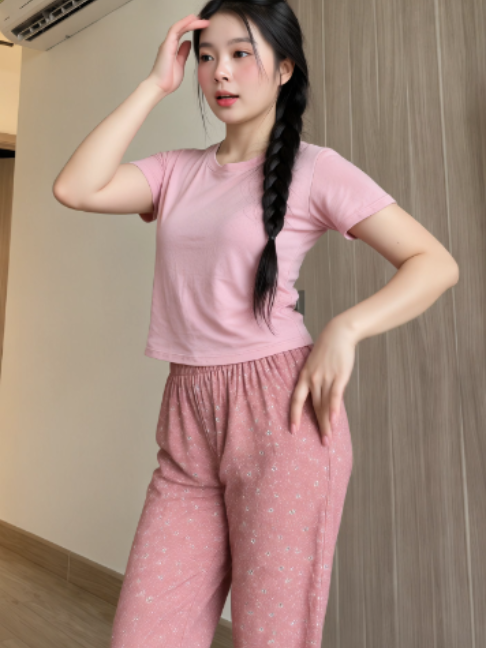 MH Set bộ cổ tròn áo bori QC+ Quần dáng baggy phối ren in hoa nhí from từ 45-65kg #thoitrangnu #babytee #xuhuong #duoctaitro #vietnam