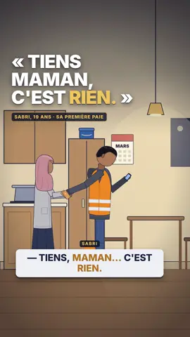 « Tiens maman… c'est rien. » Sa première paie. Elle a pris les billets à deux mains. Puis chaque mois, un peu moins… et en râlant un peu plus. Trois ans plus tard, elle a posé une boîte en fer sur la table. Ce mois-ci, donne-lui en la regardant. Et dis-lui merci. Az-Zalzala 99:7 · Sahih Muslim n° 2626. #rappel #islam #maman #premierepaie #coran #kafil