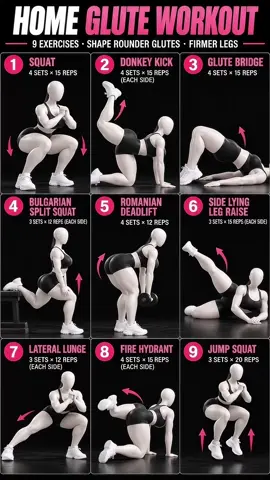 9 moves. No gym needed. 🍑 Save this home glute workout and try it this week. #gluteworkout #homeworkout #legday #fitnesstok 