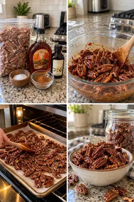 STOP scrolling!! These 5-Ingredient Maple Candied Pecans will RUIN store-bought for you forever 🤤🍁 Sweet, salty, crunchy, ADDICTIVE. I made a double batch and they were GONE in one day!! You only need 5 ingredients: 4 cups pecan halves 1/3 cup pure maple syrup 1 tsp vanilla extract 1 tsp cinnamon 1/2 tsp sea salt Toss it all together, spread on parchment, bake at 325°F for 20-25 min (stir halfway!), let cool until crunchy. THAT'S IT! Perfect for holidays, gifting, or snacking straight from the jar 😍 Would YOU try these?? Be honest in the comments 👇 Tag a friend who OWES you a batch! And SHARE this so you don't lose the recipe! FOLLOW me for more easy recipes like this every week, you don't want to miss what's coming next! ❤️ #candiedpecans #maplepecans #EasyRecipes #holidaybaking #fallrecipes 