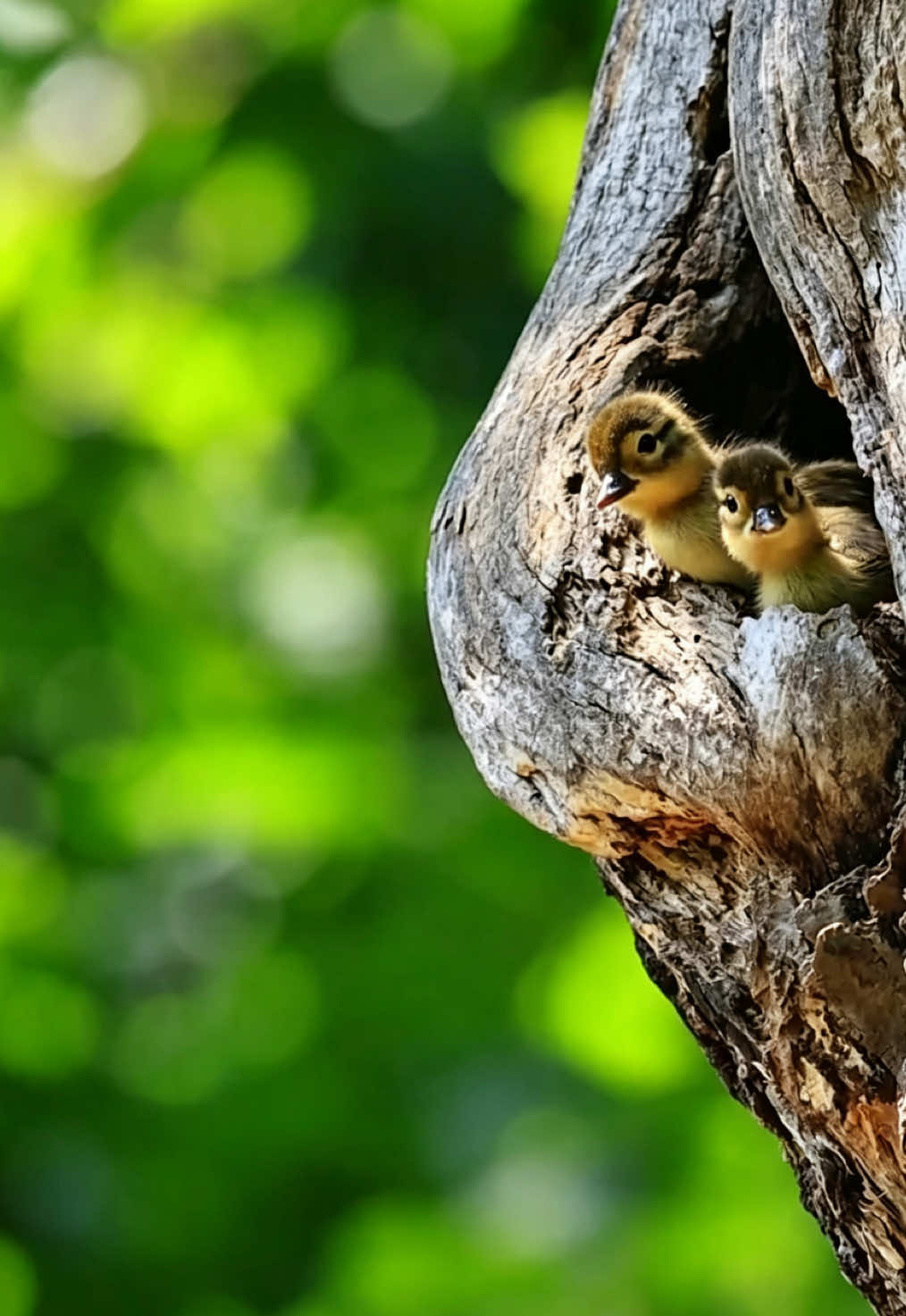 Newly hatched, these mandarin ducklings follow their mom and bravely leap from the nest. Their journey begins.🐣#birdwatching #birdlove #birdbaby #wildlife #Legable 
