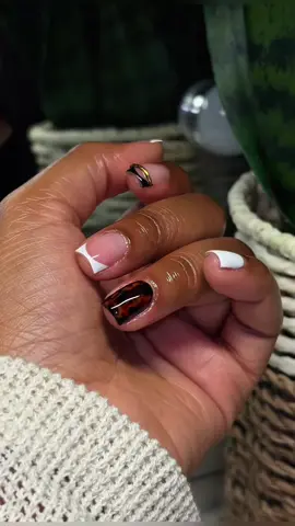 Tortoiseshell French with a thin gold line 🐢 #frenchtips #shortnails #naildesign #milknails #aesthetic