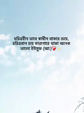 চরিত্রহীন ভাবে স্বাধীন থাকার চেয়ে, চরিত্রবান হয়ে কারাগারে থাকা অনেক ভালো ইউসুফ (আ:)❤️‍🩹✨   #hossain__bhaiyaa #foryou #100kviews #copylink #viral @TikTok @TikTok Bangladesh 