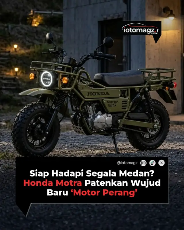 Gambar Paten Terungkap, Honda Siap Hidupkan 'Motor Perang' Motra. Honda berencana membangkitkan kembali motor mini klasik Motra dengan desain kotak tangguh dan pilihan mesin bensin serta listrik di Jepang.  • Desain kotak unik khas Motra tahun 1982 kembali hadir lewat gambar paten terbaru. • Motor petualang ini siap menggunakan mesin bensin 125 cc atau tenaga listrik. • Rak barang depan dan belakang tetap dipertahankan untuk kebutuhan serbaguna. Simpan postingan ini dan bagikan pendapatmu di kolom komentar ya. Jangan lupa ikuti terus @iotomagz untuk kabar otomotif terbaru. #HondaMotra #MotorPerang #MotorMini #Otomotif #iotomagz 