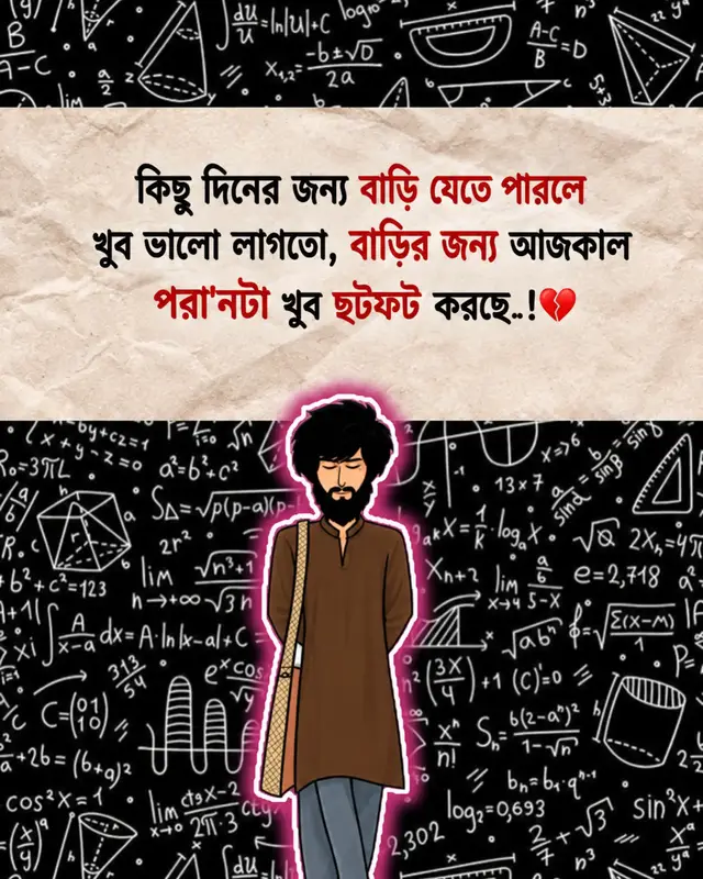 কিছু দিনের জন্য বাড়ি যেতে পারলে খুব ভালো লাগতো, বাড়ির জন্য আজকাল পরা'নটা খুব ছটফট করছে..!