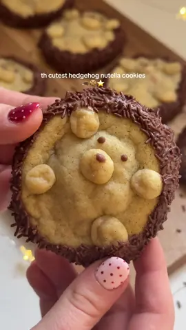 too cute to eat 🥺⭐️🍪 recipe: hedgehog cookies with a nutella filling dipped in milk chocolate and chocolate sprinkles #whimsical #cookierecipe #cookies #baking #Recipe 