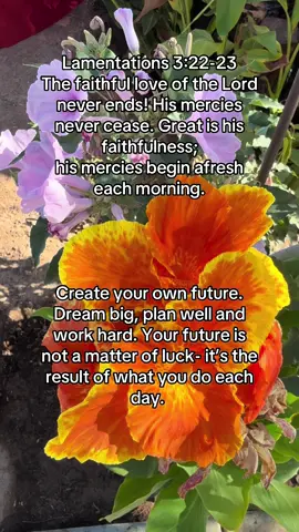 Lamentations 3:22-23 The faithful love of the Lord never ends! His mercies never cease. Great is his faithfulness; his mercies begin afresh each morning.  Create your own future. Dream big, plan well and work hard. Your future is not a matter of luck- it’s the result of what you do each day. #life 