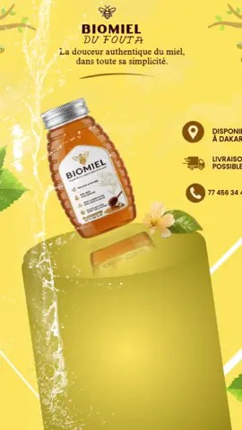 🍯💛 Découvrez BIOMIEL DU FOUTA ! 🐝🌿 Le goût du vrai miel, la douceur de la nature ! ✨ Un miel authentique pour savourer chaque instant. 🍯❤️ 📍 Disponible à Dakar 🛵 Livraison possible 📞 Commandez au 77 456 74 49 Faites entrer la douceur naturelle dans votre quotidien ! 💛 #BioMielDuFouta #MielNaturel #MielDuFouta #Dakar #ProduitLocal  🐝🍯