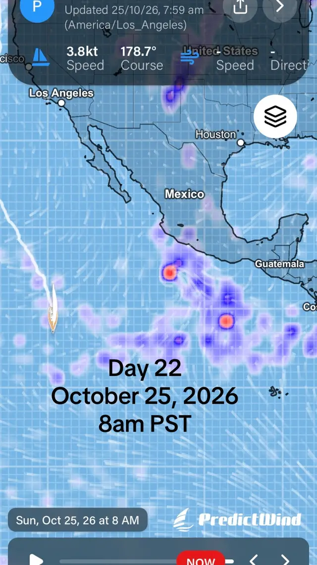 Oliver had a couple of squalls move through overnight and by the looks of it there’s more today. This map is showing areas of rain. He’s now off the coast of Guatemala. He’s traveled about 2400 nautical miles thus far. Have a great Sunday everyone! #sailing #sailingwithphoenix #trackingphoenix #oliver #pacific 