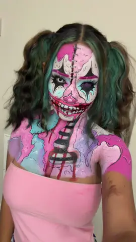 ib: @sfxryah 😱 contacts from @EYEVOS OFFICIAL use code c30smakeup #makeuplooks #halloween #candy #clown #creativemakeup 