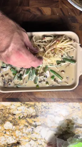 Green bean casserole was a holiday favorite from my childhood, made with cream of mushroom soup and tater tots. My scratch-made version has fresh green beans, creamy mushroom sauce, and a crisp potato topping, baked in my Le Creuset baking dish. Recipe in the comments. Save it for your holiday table, and follow and share for more. #TheAcademyOfCulinaryArts #GreenBeanCasserole #HolidayRecipes@Le Creuset USA 