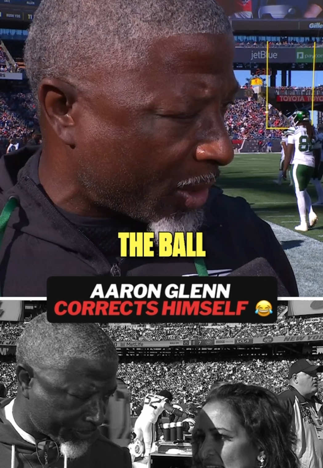 Aaron Glenn made sure Aditi Kinkhabwala knew he had it right this time 🤣 #nfl #jets #aaronglenn 
