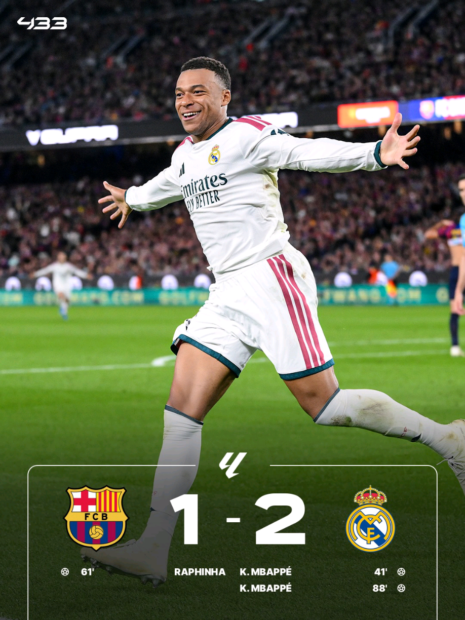 FT : Barcelona 1 - 2 Real Madrid, nyalakan streakmu dengan kemenangan KING MADRID 🤤🔥 #realmadrid #kylianmbappé #football #footballedit #fyp 