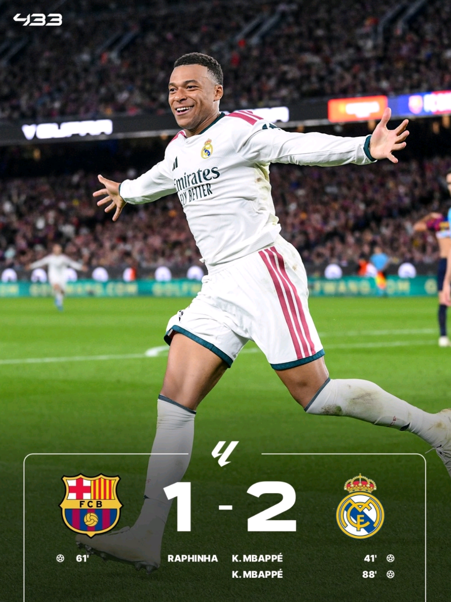FT: BARCELONA 1-2 KING MADRID🤪 Real Madrid keluar sebagai pemenang elclassico lewat dua gol mbappe kalahkan Barcelona, NT Barcelona 🤭 #barcelona #realmadrid #mbappe #ElClasico #raphinha 
