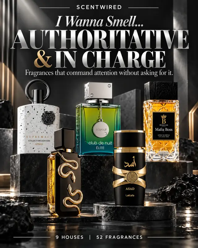 Some fragrances make an entrance. Others make a statement without saying a word. I Wanna Smell… AUTHORITATIVE & IN CHARGE. 🖤 Confidence. Composure. Presence. We're exploring 52 fragrances across 9 houses that capture the feeling of being in control—from bold, commanding signatures to polished scents that quietly demand respect. And we're breaking down the designer and niche inspirations behind some of the most accessible options. Because smelling like you own the room doesn't have to cost a fortune. Which fragrance makes you feel the most confident? Drop your pick below. 👇 #ScentWired #FragranceCommunity #MensFragrance #AffordableFragrances #FragranceDupes   
