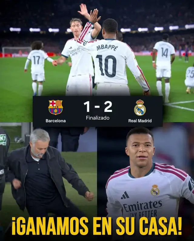 🚨 ¡FINAAAAAL! ¡GANÓ EL REAL MADRID! 🤍🎉 ¡Qué manera de ganar un Clásico, madridistas! Victoria 2-1 ante el Barcelona en su propia casa. Mbappé abrió el marcador, Raphinha empató y, cuando parecía que todo terminaría igualado, ¡apareció otra vez Kylian para darnos la victoria en el minuto 87! ⚽🐢 ¡Doblete de Mbappé, paradas salvadoras de Lunin y tres puntos de oro! ¡ESTO ES EL REAL MADRID! 👑🤍 #HalaMadrid #realmadrid 